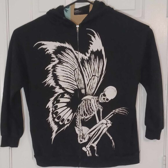 Thorn & Fable Skeleton Fairy Zip Hoodie Oversized Medium Black Whimsy Goth - Picture 1 of 6